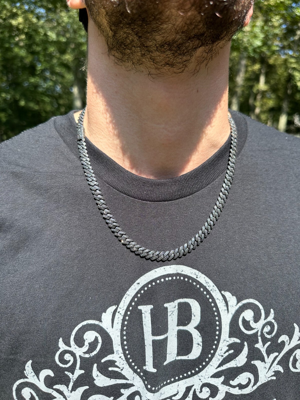 BLACK MOISSANITE 8mm Real Miami Cuban Link Prong Chain Iced 925 Silver Necklace
