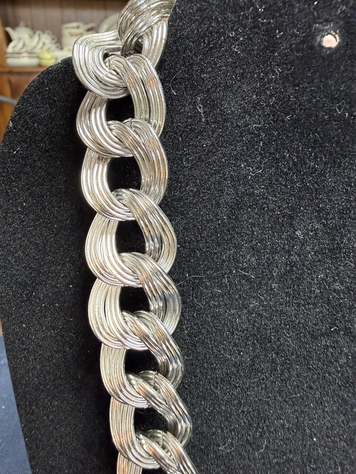 Monet Vintage Chunky Double Curb Link Necklace Silver Tone Thick HEAVY 18”