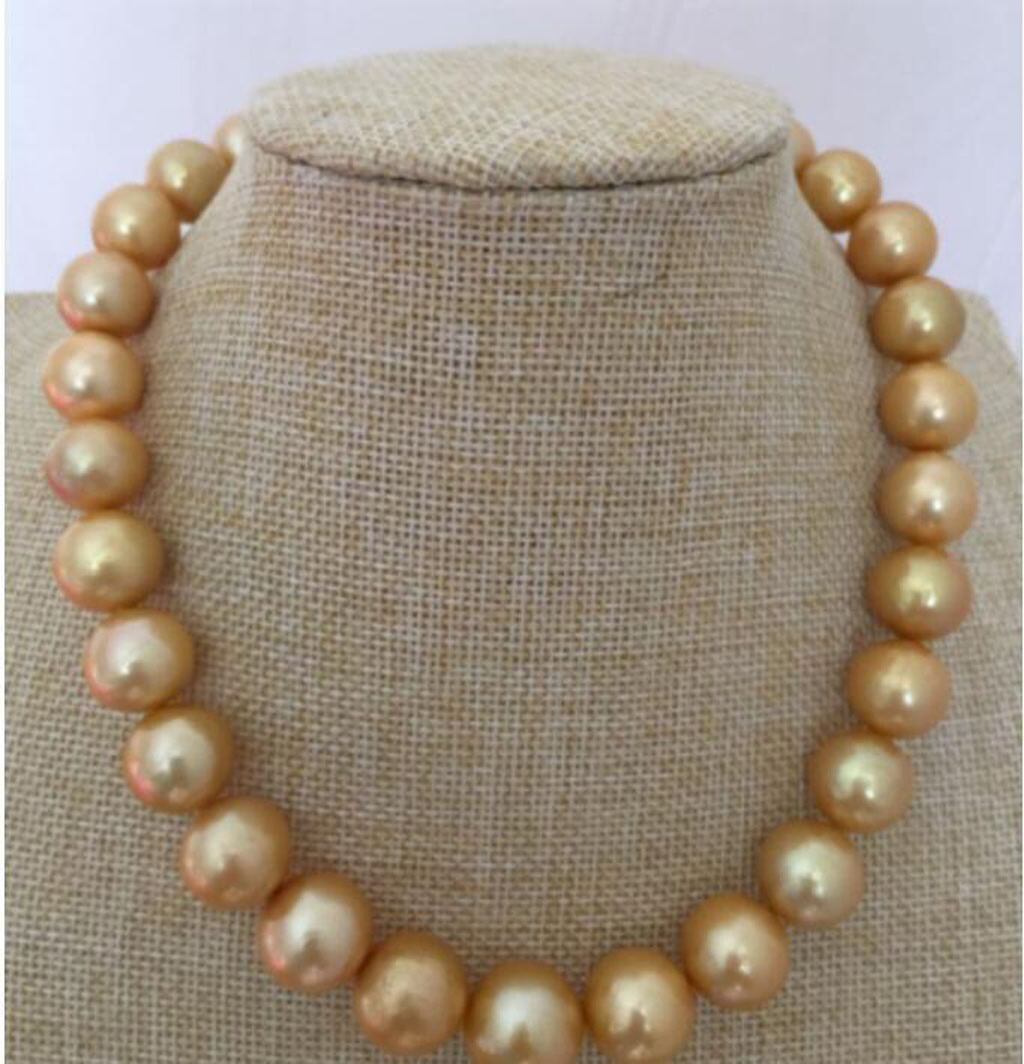 Rare Huge 13-15mm Real South Sea Round Gold Pearl Necklace 14-36 inch 14KGP