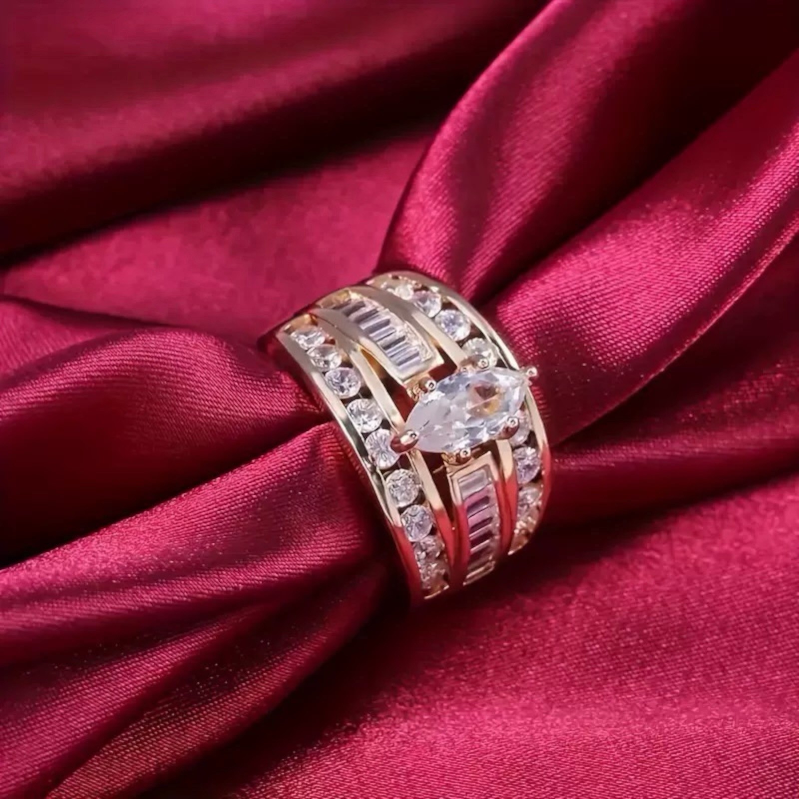 18k Yellow Gold Plated Women Ring White Zirconia Ring Simulated 6-10 #2