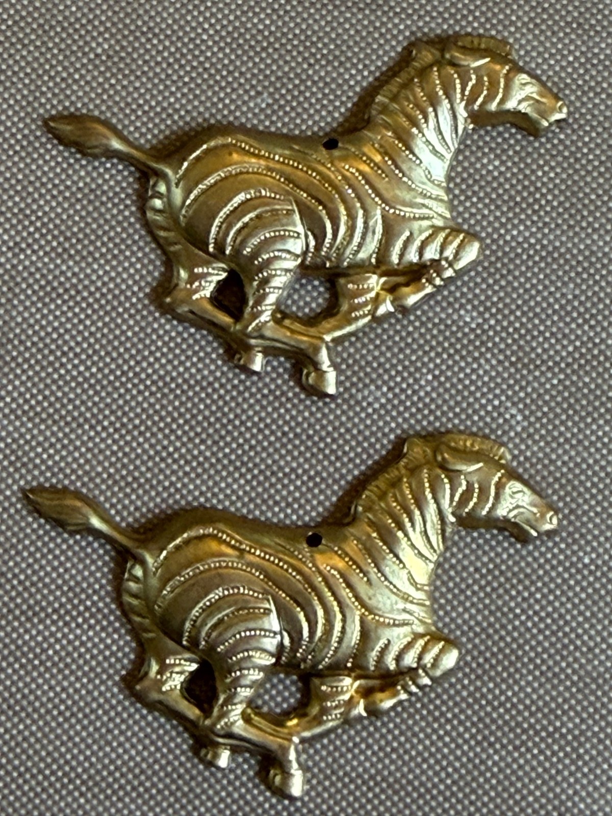 Vintage Brass Zebra Stampings 1.5” Safari Animal Findings Hanging Charms Lot of