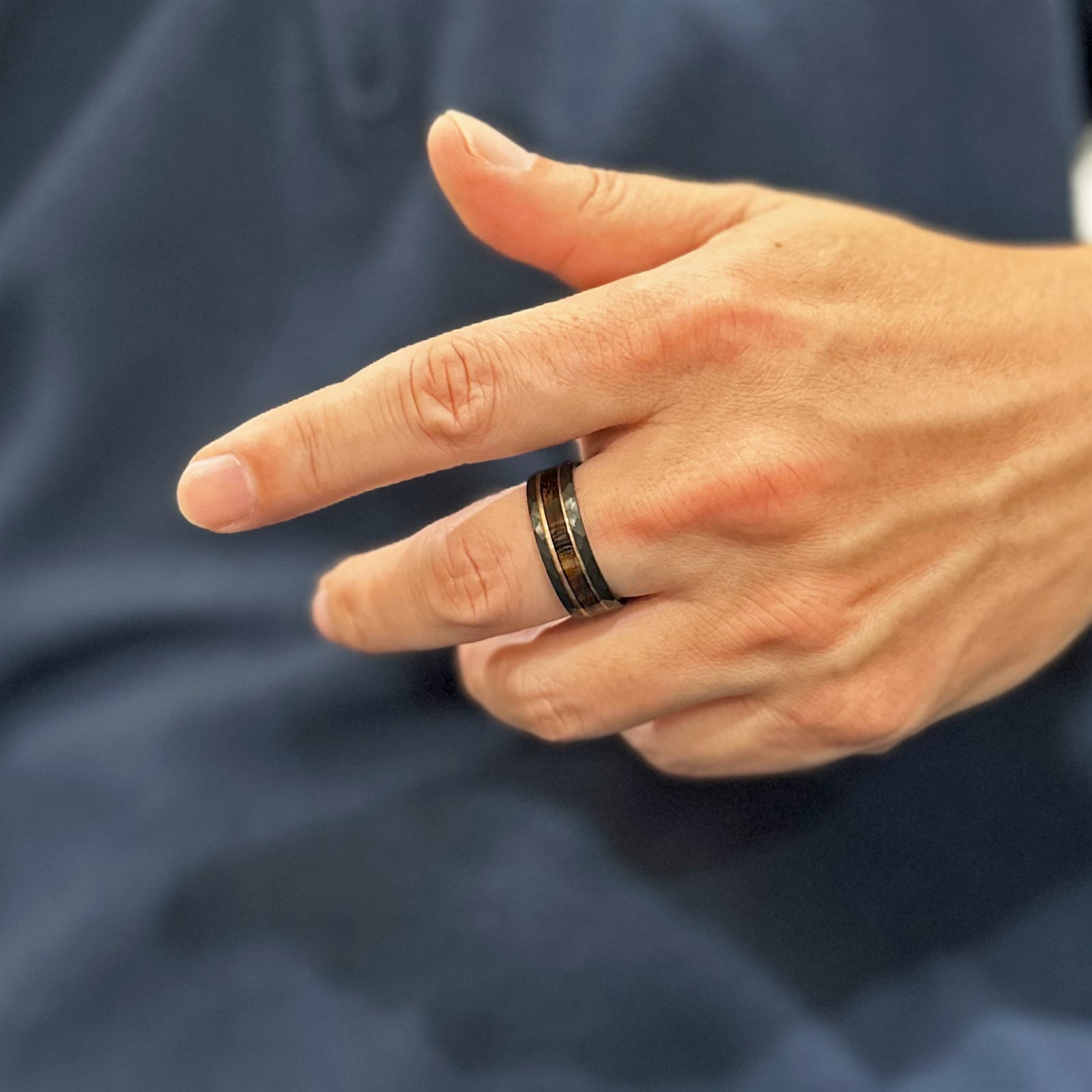 Black Tungsten Men’s Ring Charred Whiskey Barrel Rose Gold Plated Wedding Band