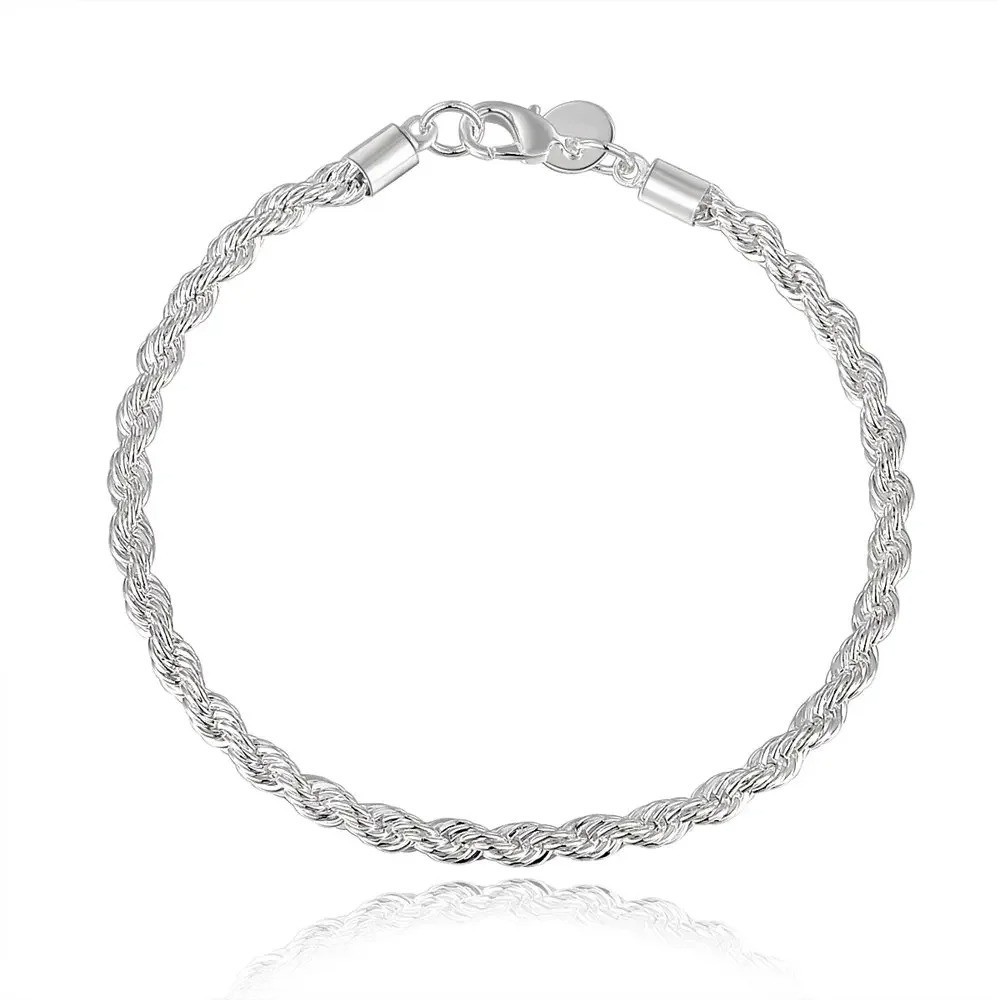 925 Sterling Silver Rope Chain Set 4MM Necklace & Bracelet for Men Women | 40–60