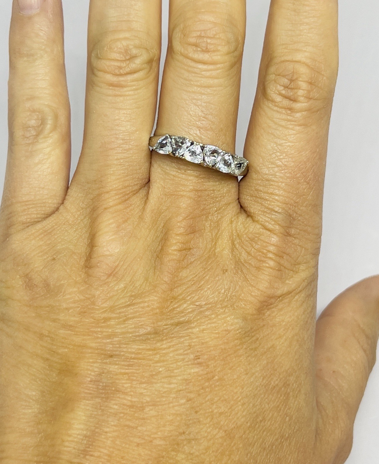 STS 925 Silver Very Light Blue Aquamarine Trillion Gemstone Band Ring Sz 9