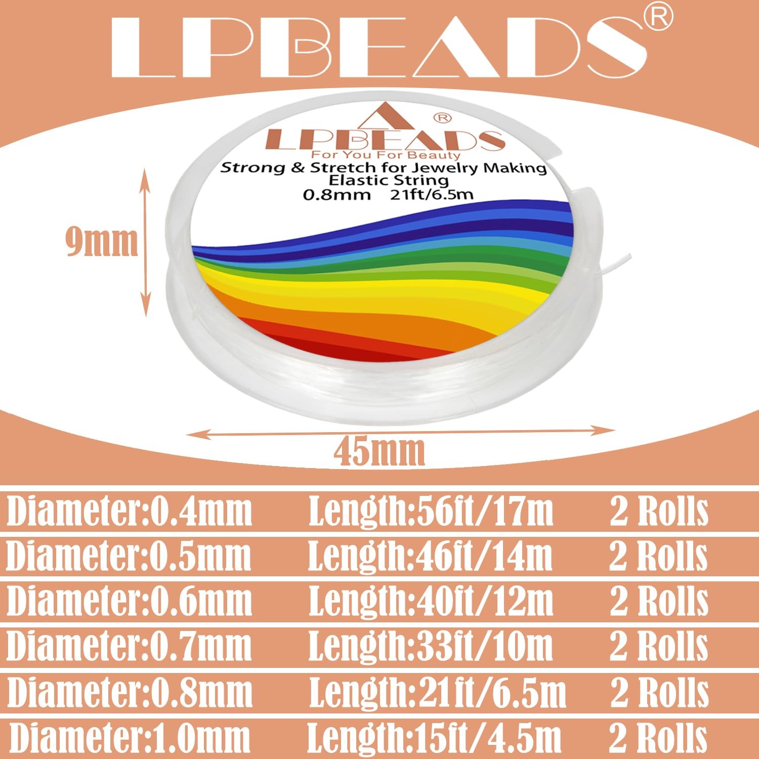 Elastic Bracelet 0.4mm, 0.5mm, 0.6mm, 0.7mm, 0.8mm, 1mm, Round Crystal Clear