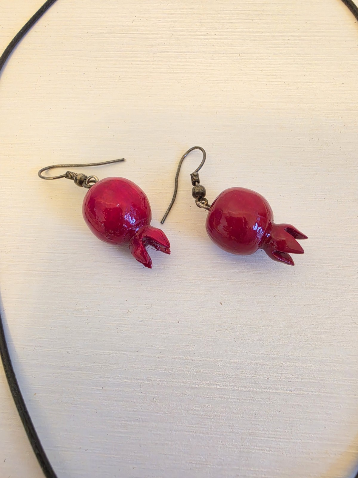 Handcrafted Red and Black pomegranate Necklace Earrings Jewelry Set from Armenia