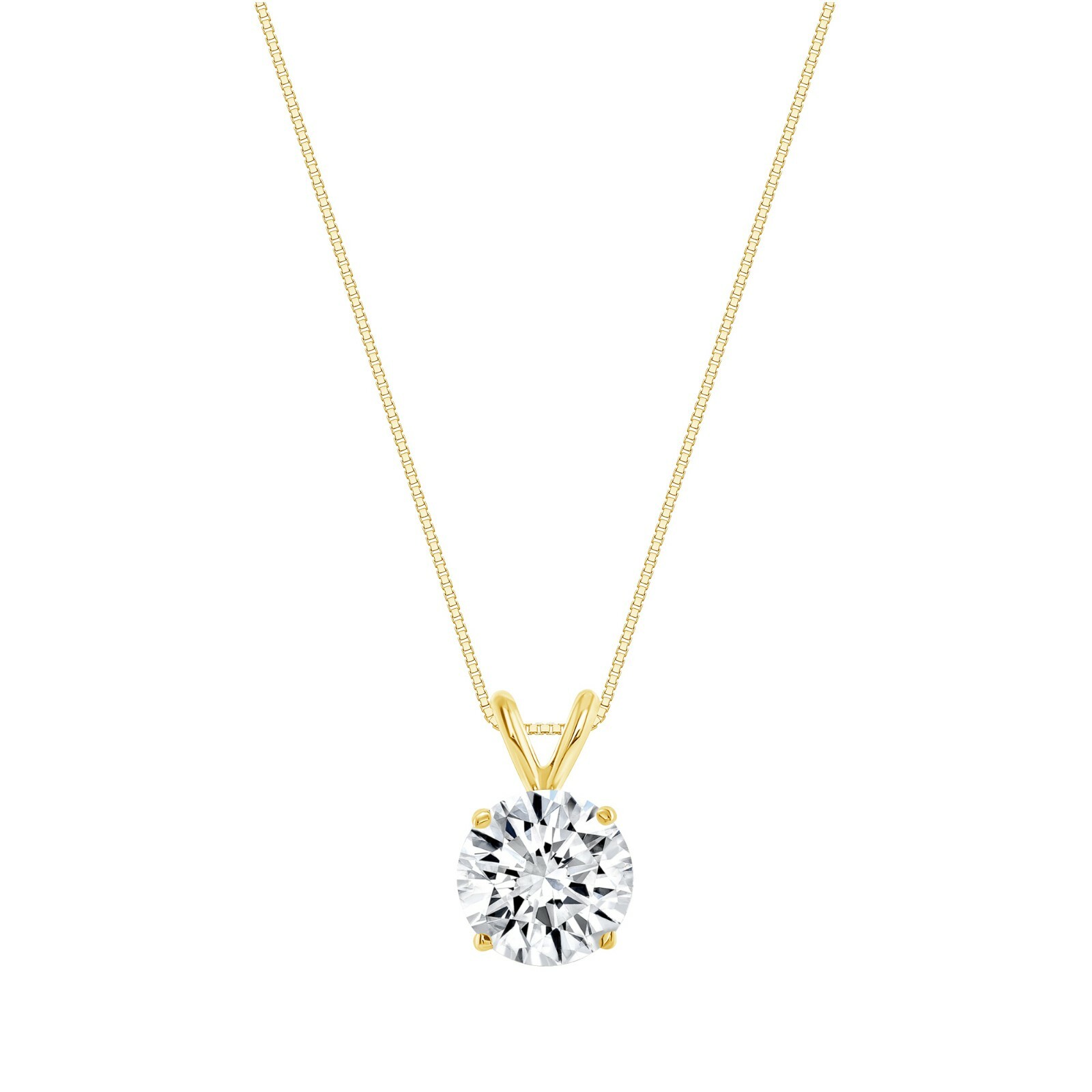 2 Ct Created Diamond Round Cut Real 14K Yellow Gold Necklace Pendant 18″ Chain