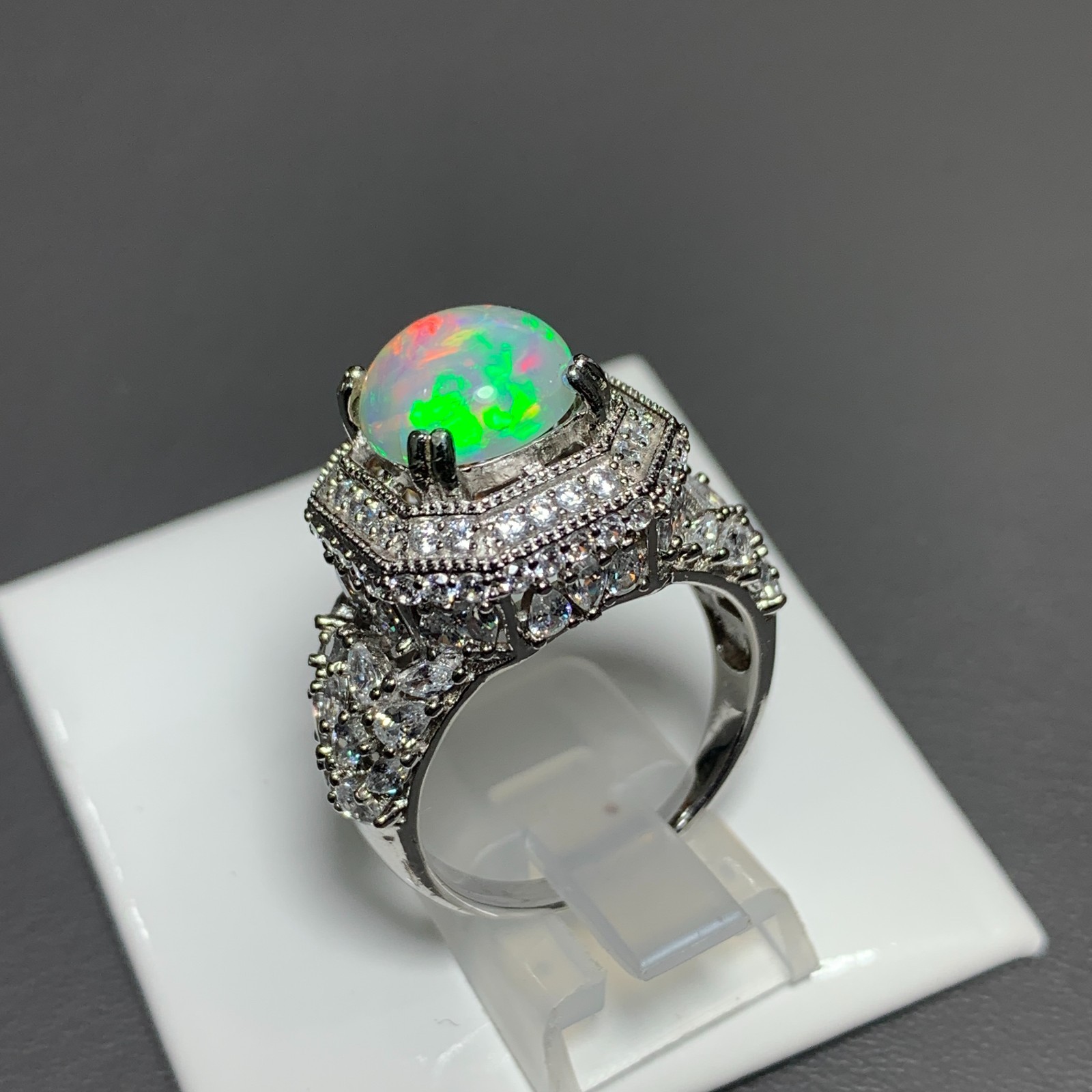 Natural 3.00 Ct Full Fire Ethiopian White Opal Designer 925 Silver Ring