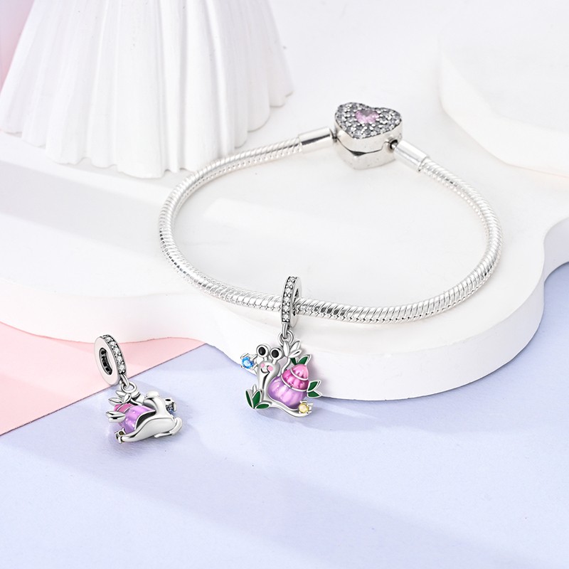 MULA European 925 Sterling Silver Cute Snail Charm CZ for Women Bracelet Jewelry