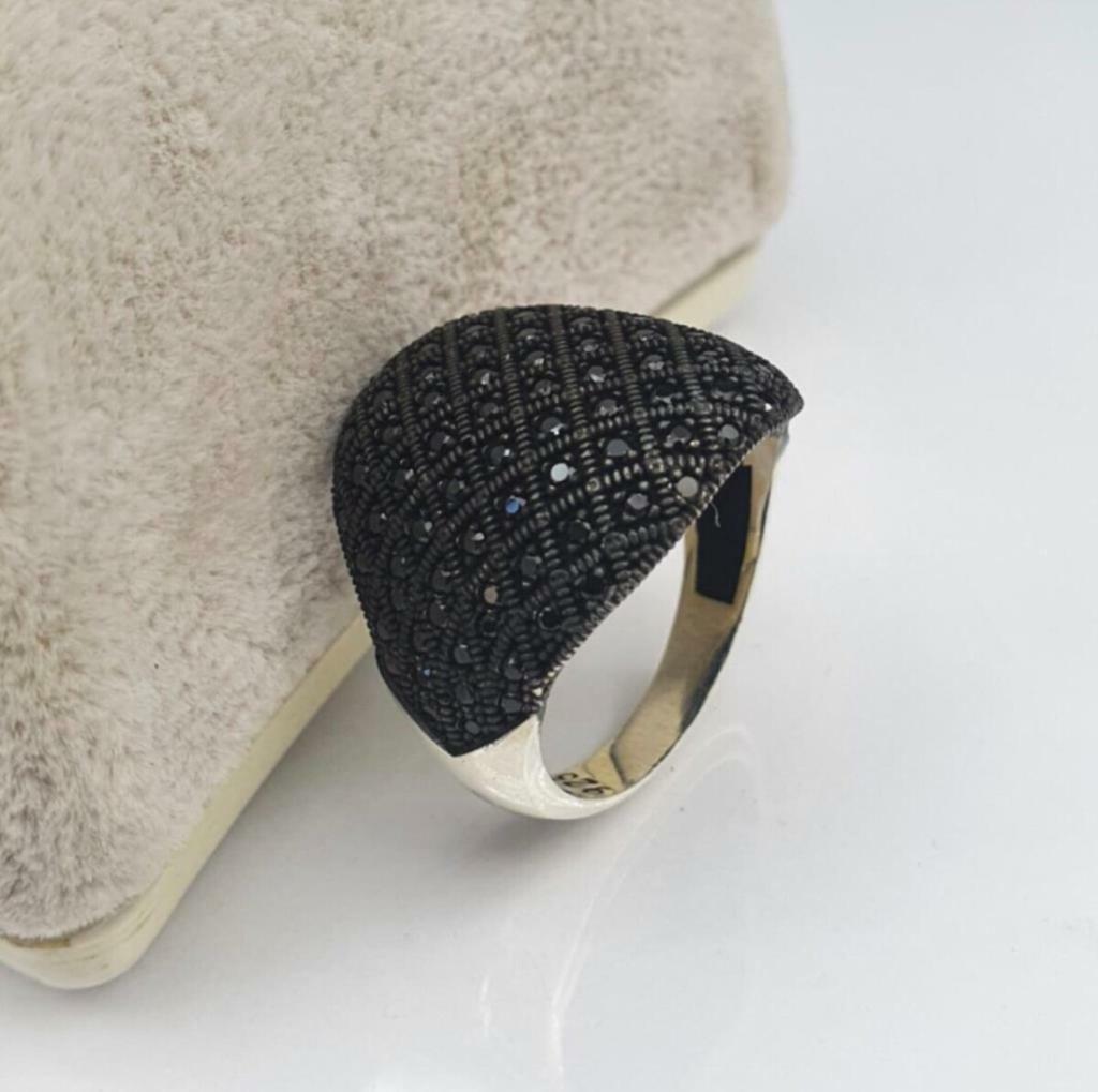 Micro Stone Solid 925 Sterling Silver Black Zircon Men’s Ring