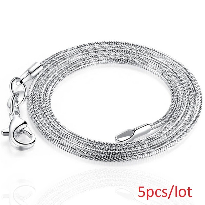 925 Sterling Silver 5pcs 16-30 Inch 1.2mm Snake Chain Necklace For Woman Man