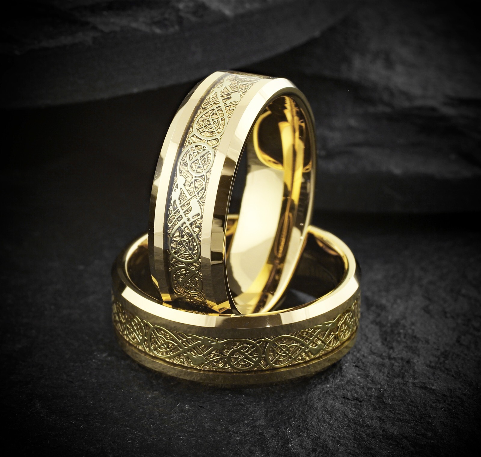 Tungsten Carbide Men’s Gold Plated Celtic Dragon Wedding Band Ring