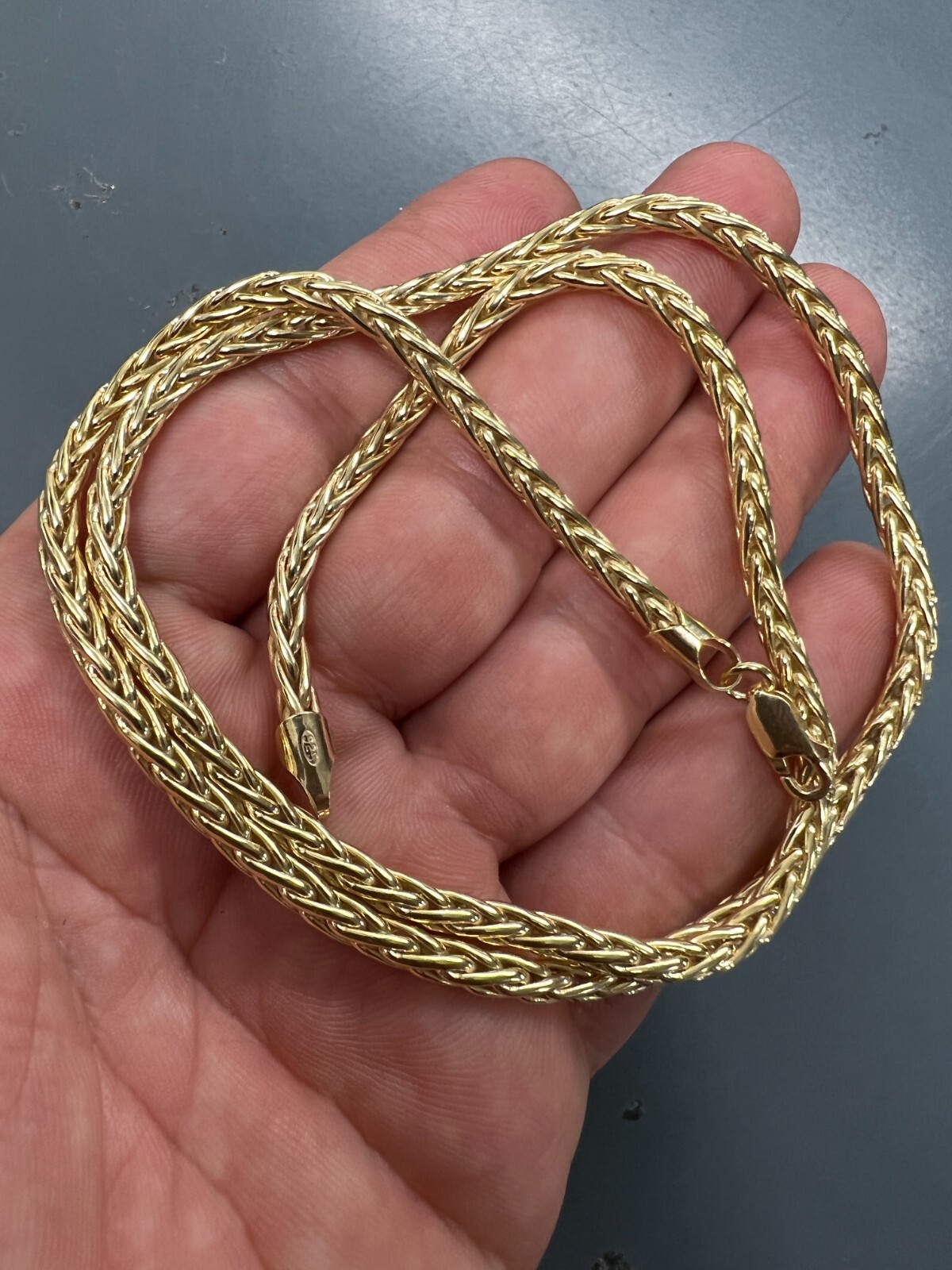 Real 14k Gold Plated 925 Sterling Silver Spiga Rope Wheat Chain Necklace 2-5mm