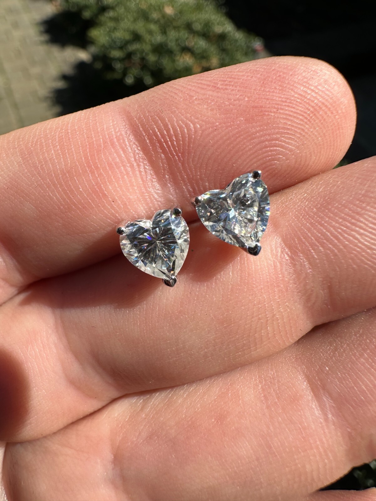 Real Moissanite Solitaire Stud Earrings Heart Shaped Fancy Cut 925 Silver 3-7mm