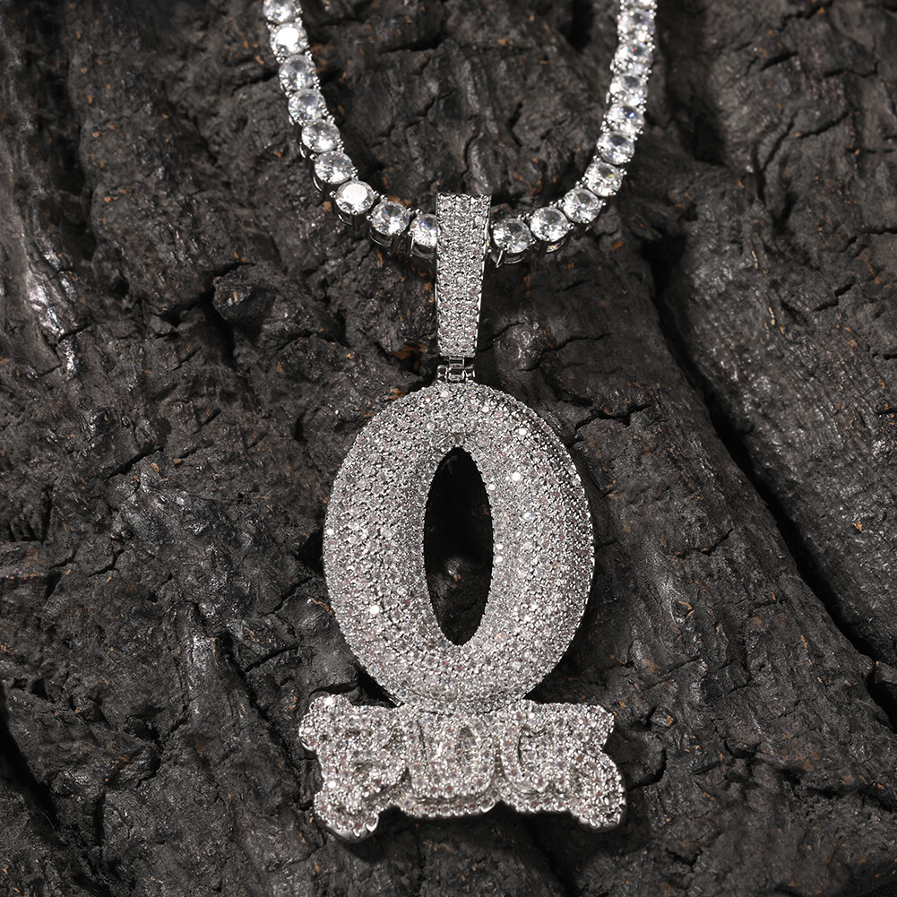 Hip Hop Art Letter “O-BLOCK” Pendant Necklace Bling Full Zircon Men Jewelry Gift
