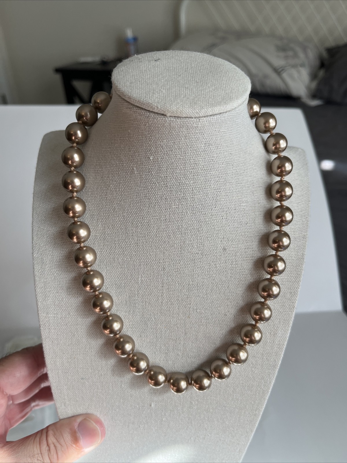Vintage Light Chocolate 18” Glass Faux Pearls RMN Signed Good Condition