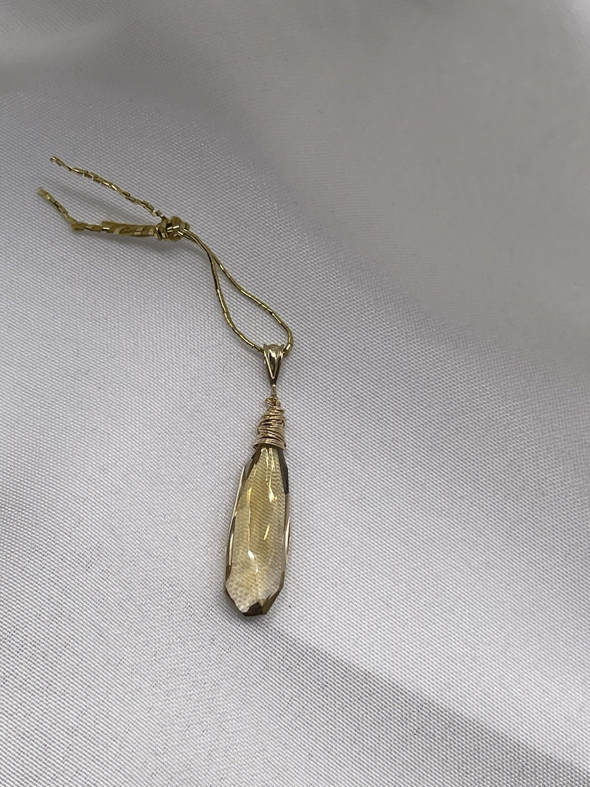 Citrine Pendant Natural Honey Briolette 1/20 14K Gold Filled 30x9mm