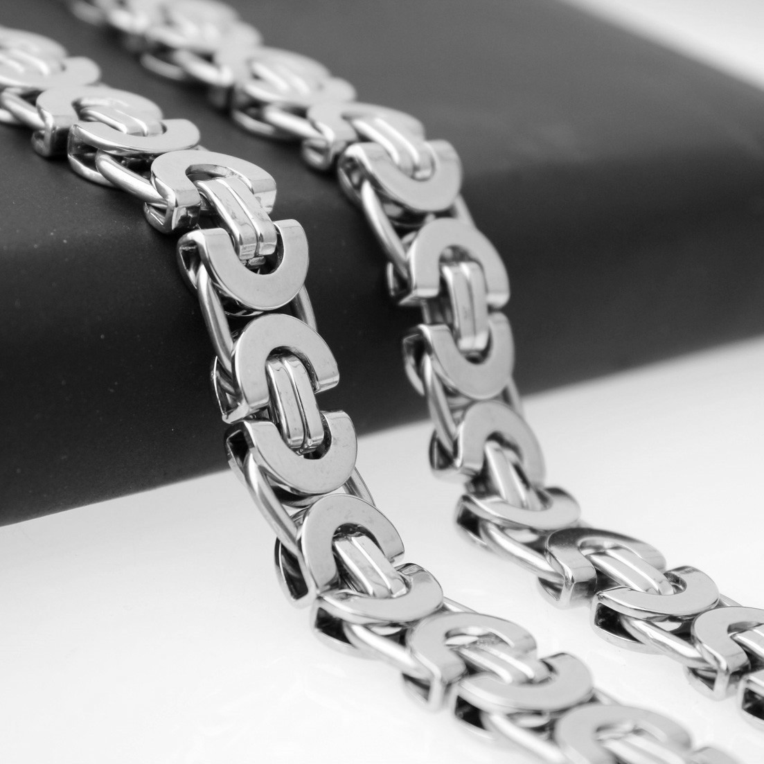 6/8/11mm Fashion 316L Stainless Steel Women Men’s Chain Flat Byzantine Necklace