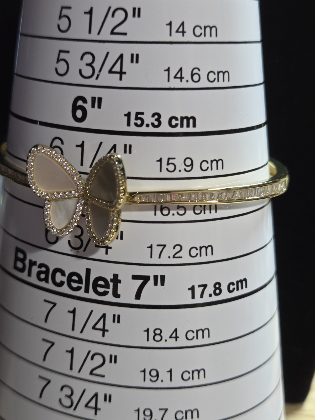 Freida Rothman Family Vault Butterfly MOP CZ Gold Plated Hinged Bangle 6.5″