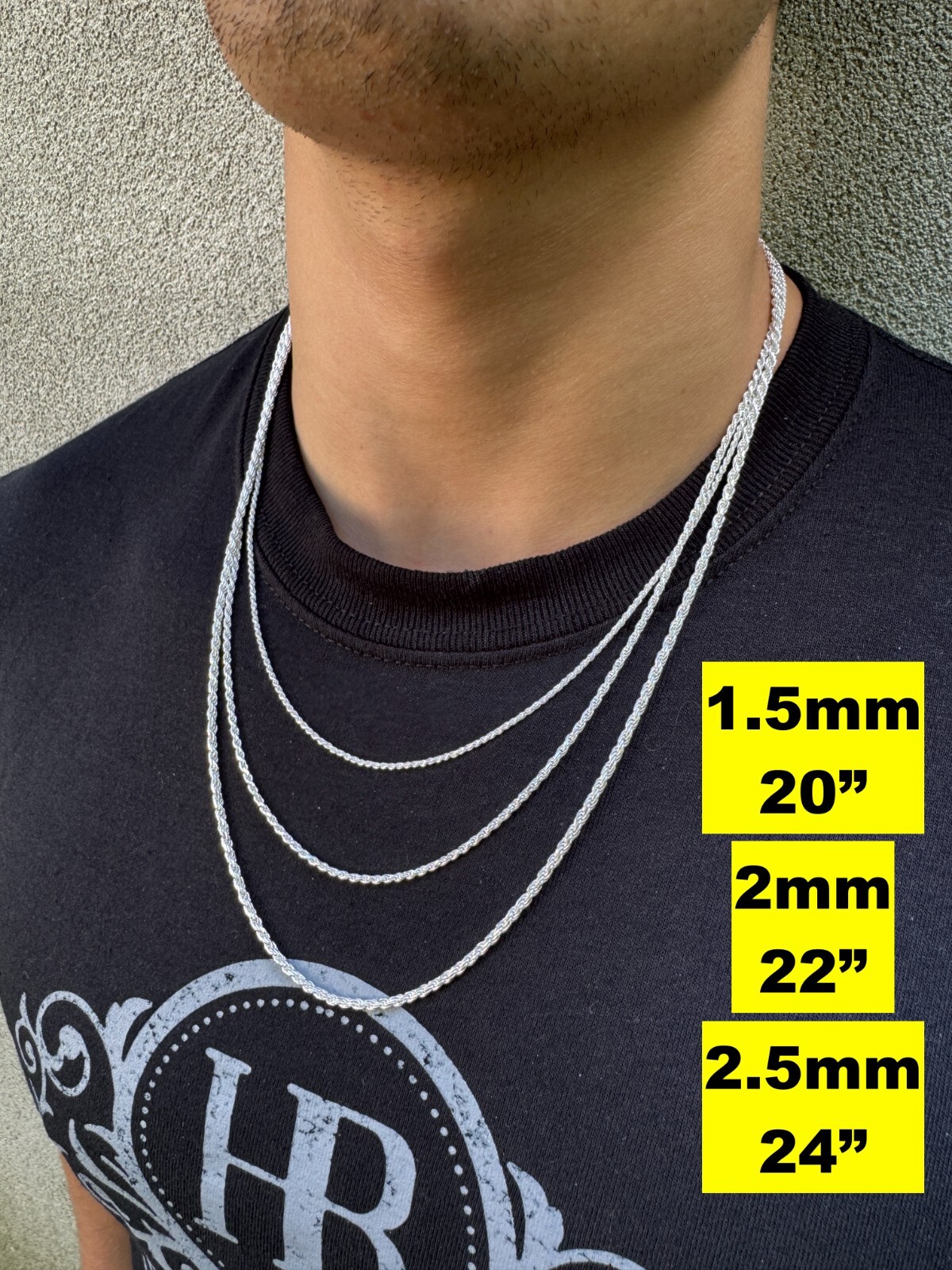Cadena Rope Plata Esterlina 925 Real Hombre Mujer 1.5-5mm Italia 16-30″