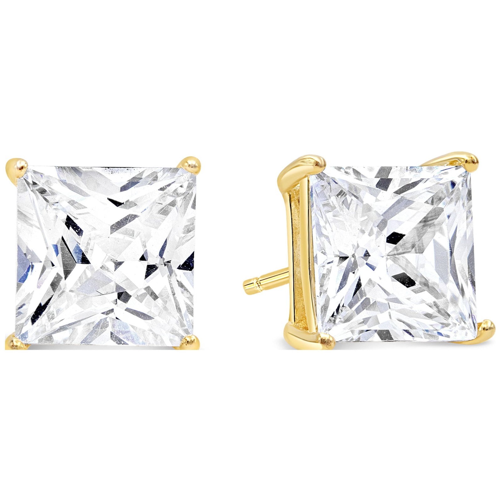Kezef 8mm Princess Cut Cubic Zirconia Basket Set Solitaire Stud Earrings Gold