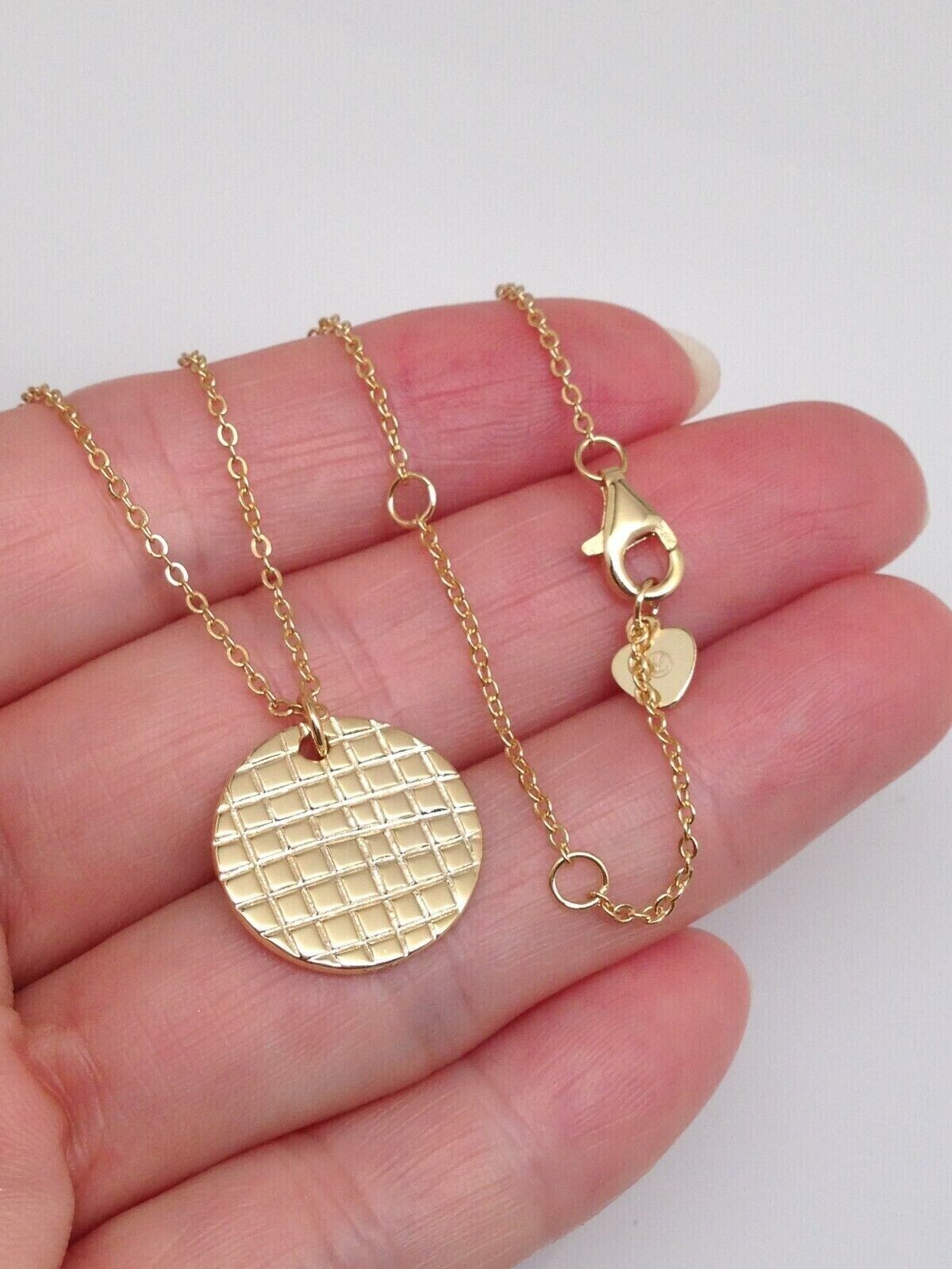 925 Sterling Silver Round Gold Zodiac Gemini Pendant Necklace Women 15mm 18″