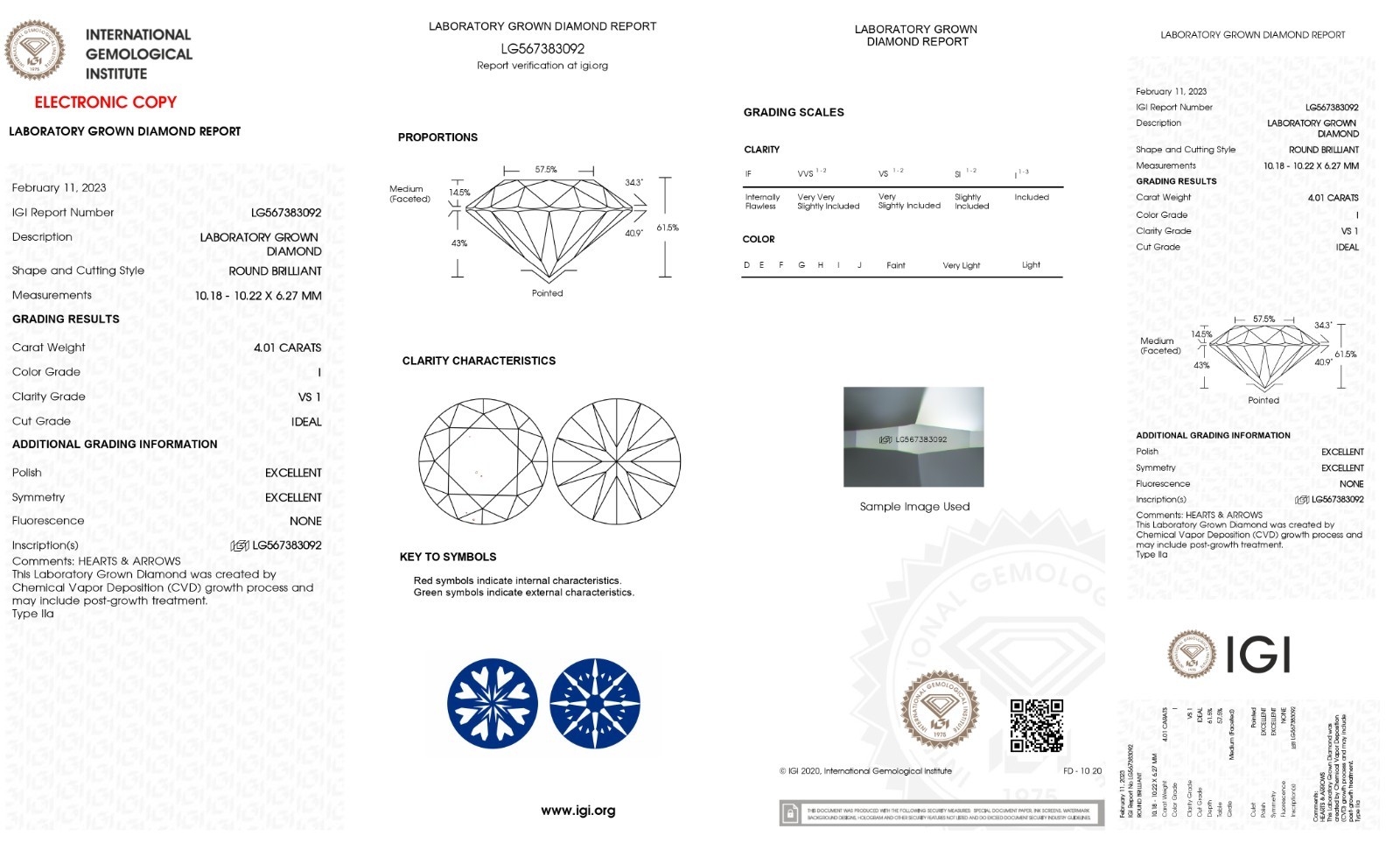 4.01 Cts Round Cut I Color VS1 Clarity IGI Certified Lab Grown CVD Loose Diamond