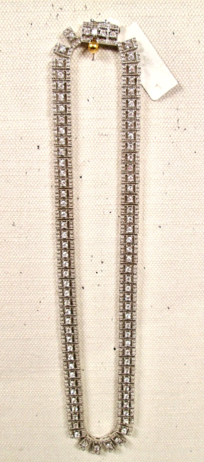 Sterling Silver 925 Cubic Zirconia Glam Box Link Necklace Art Deco Party Choker