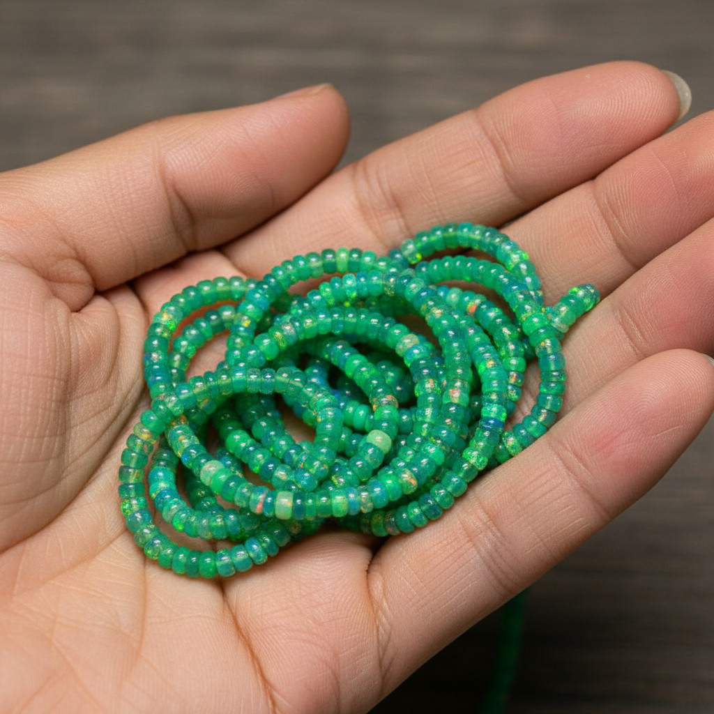 Natural Green Ethiopian Opal Rondelle Beads 4–5mm Size 16 Inch Strand Gemstone