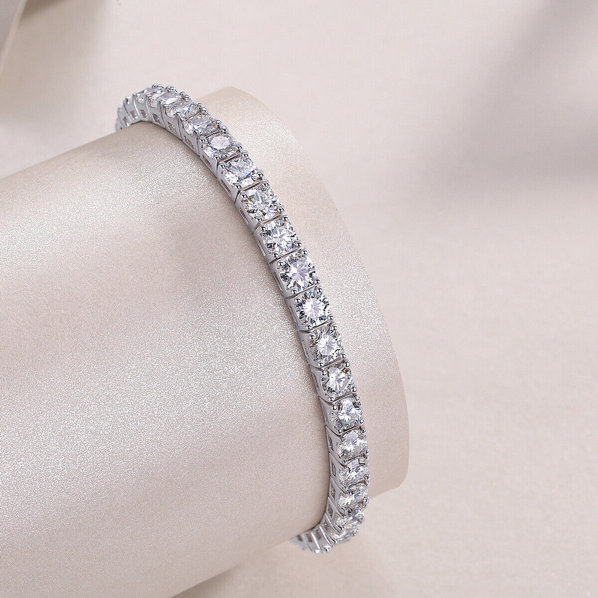 2-6 mm Round Moissanite Tennis Chain Bracelet 925 Sterling Silver PASSES TESTER!