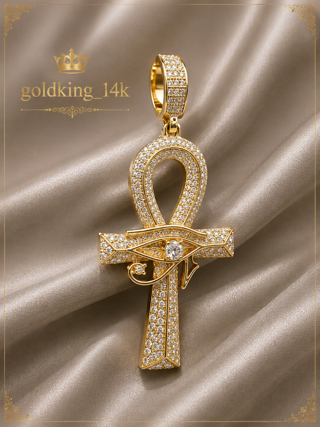 1.56Ct Round Real Moissanite Diamond Cross Charm Pendant 14K Yellow Gold Plated