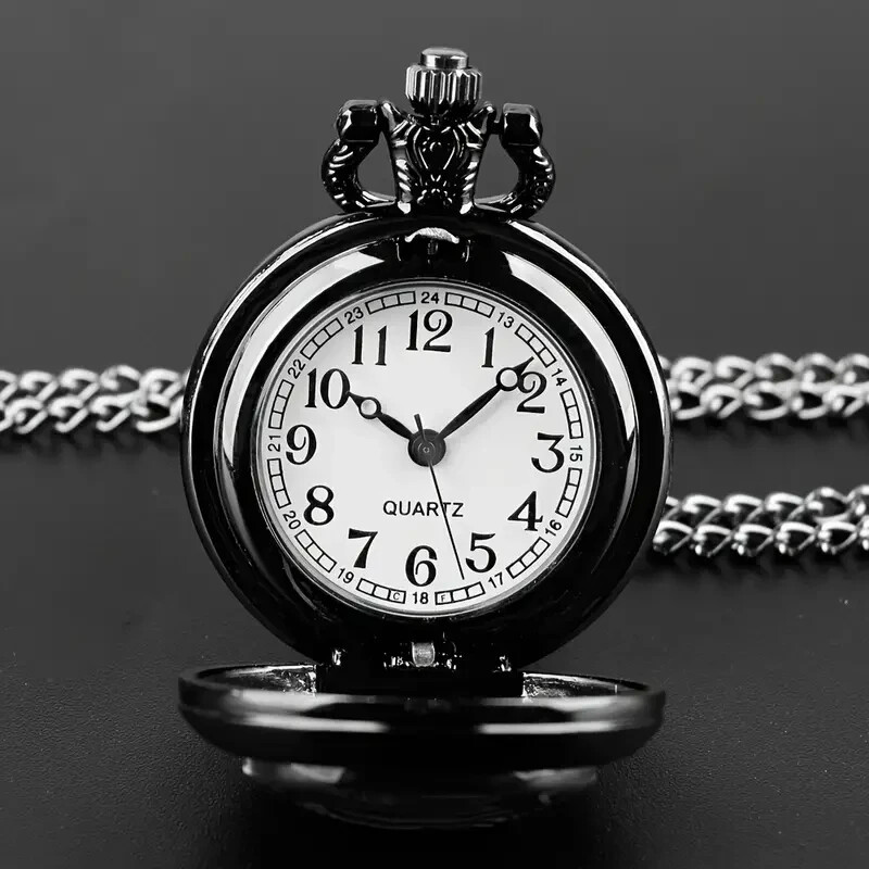 NEW 1.4″ Love & Roses Vintage-ish Quartz Pocket Watch, Black Necklace Chain .6w