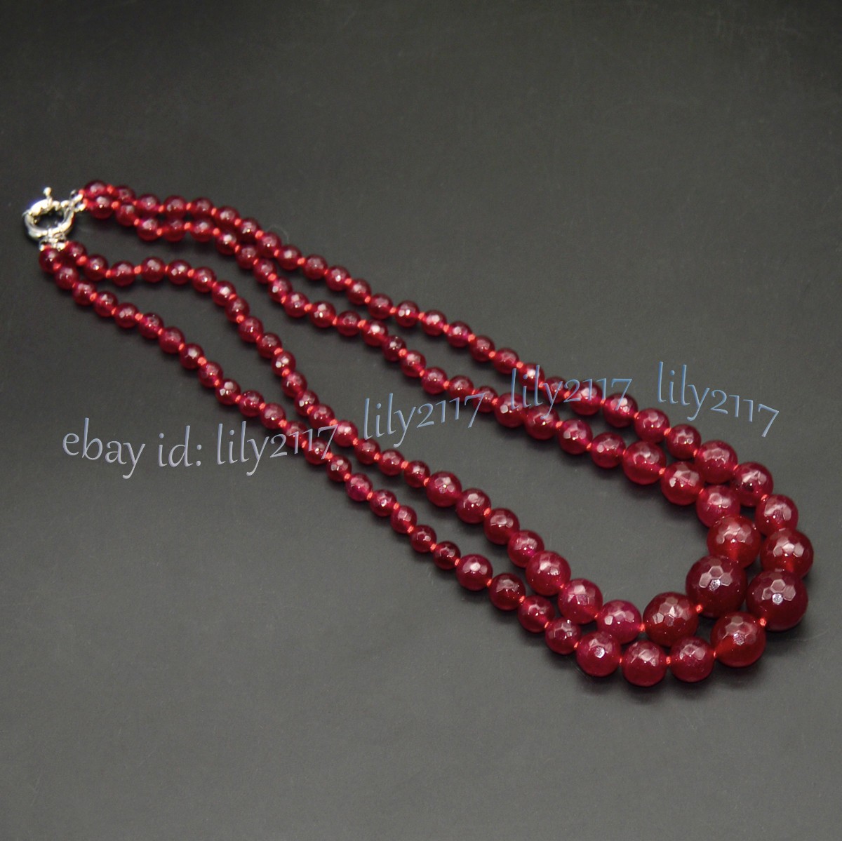 2 Rows 6-14mm Faceted Red Garnet Natural Gemstone Round Beads Necklace 17-18”