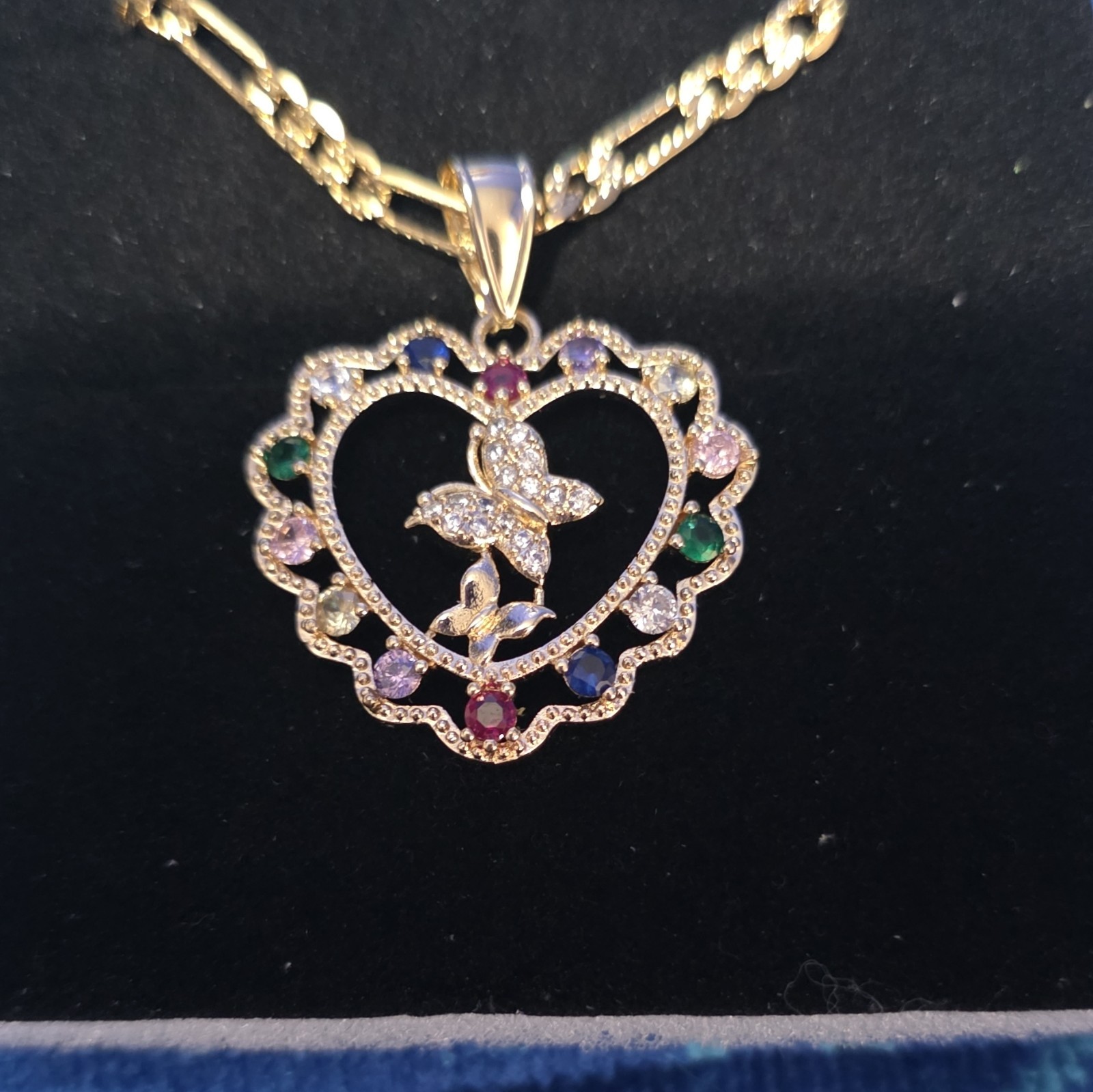Gold Plated Heart Butterfly Crystal Charm Pendant Bar Link Necklace Made Korea