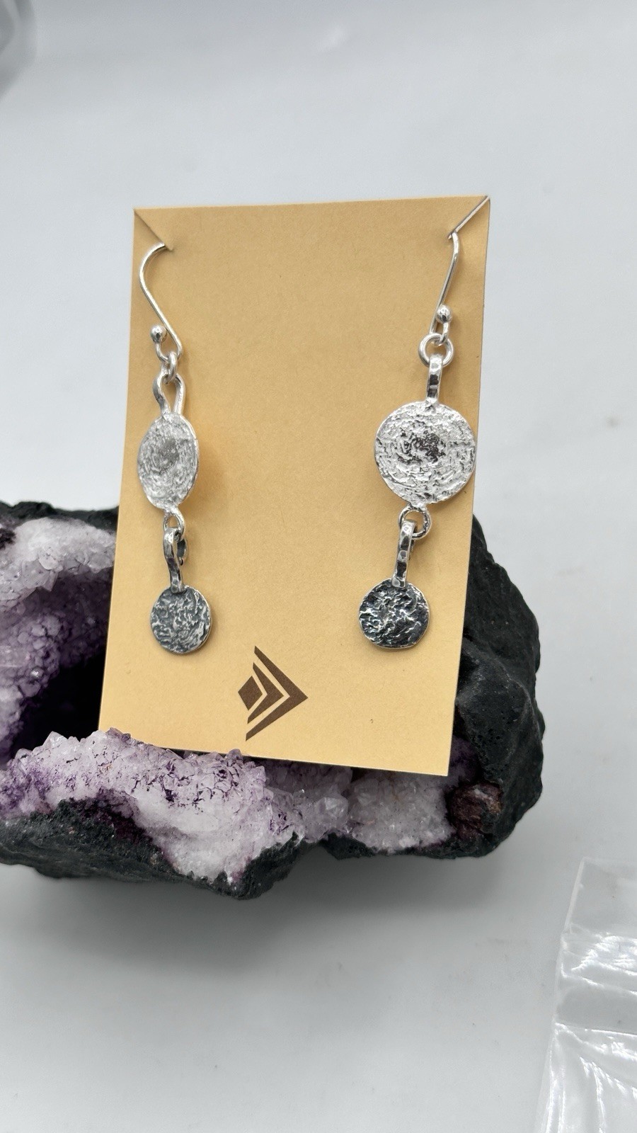 Silpada 925 Sterling Silver Textured Disc Dangle Earrings NOS Artisan Modern