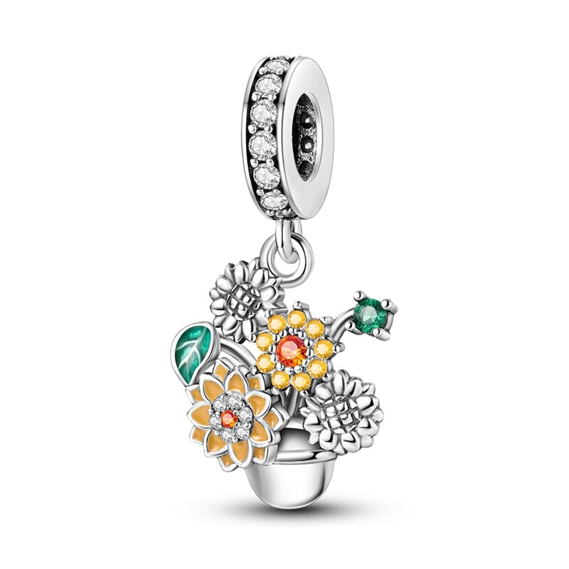 Mula European 925 Sterling Silver DIY Charm CZ Plant flowers Bracelet for Women