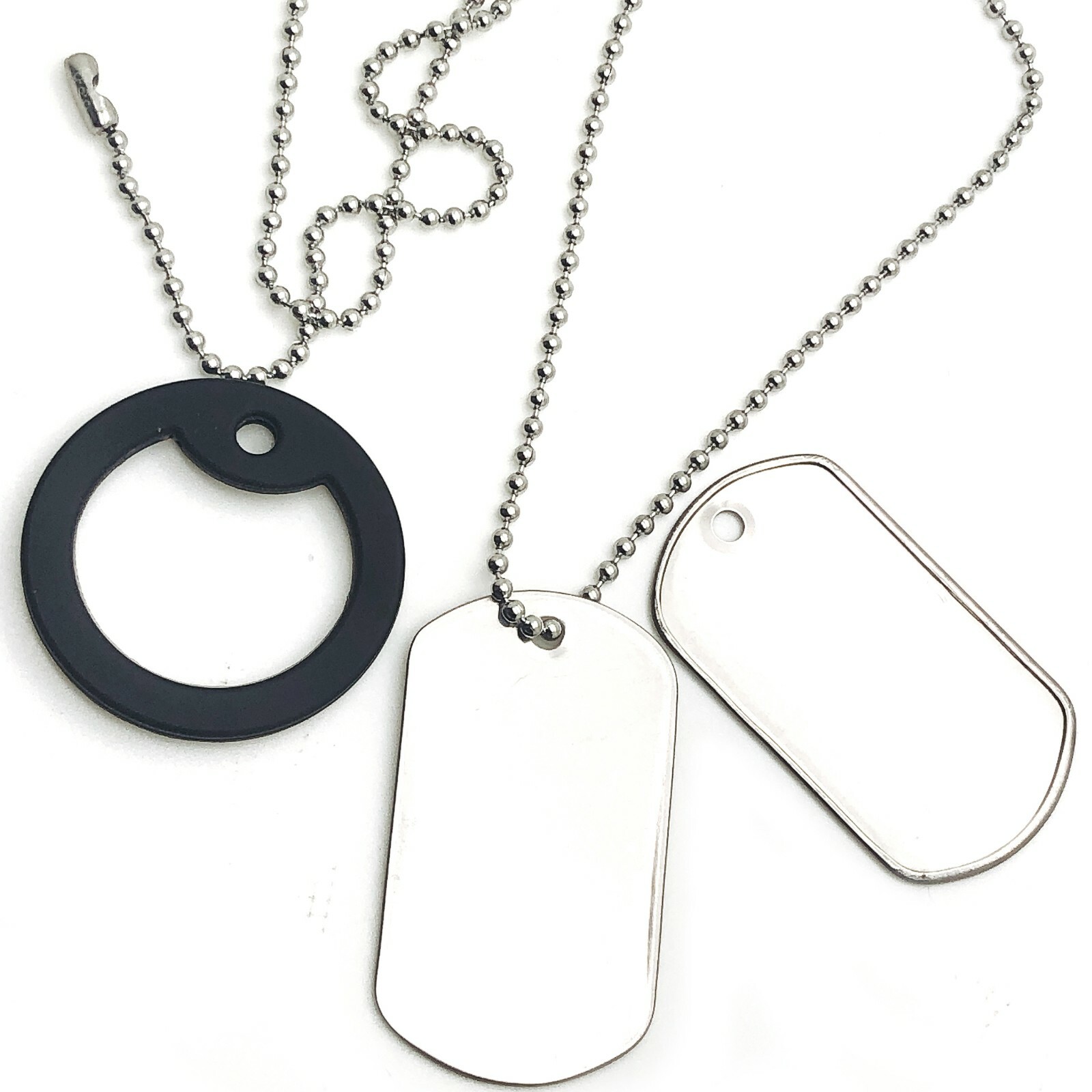 200 DOG TAG SHINY+ 200 Black Silencers + 100 30″ S/S NECKLACES + 100 connector