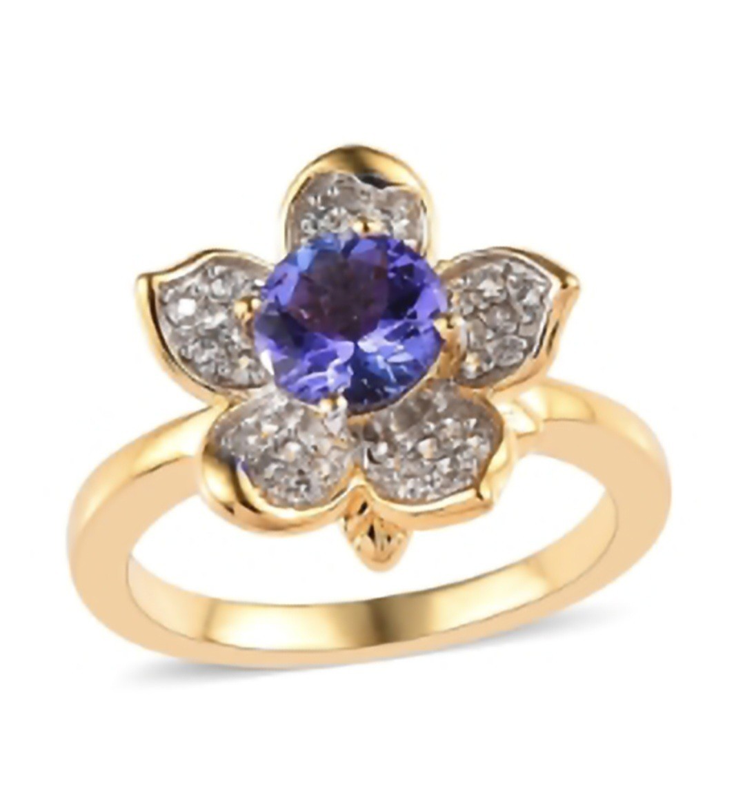 Floral Tanzanite GP Silver 925 Ring Sz 6