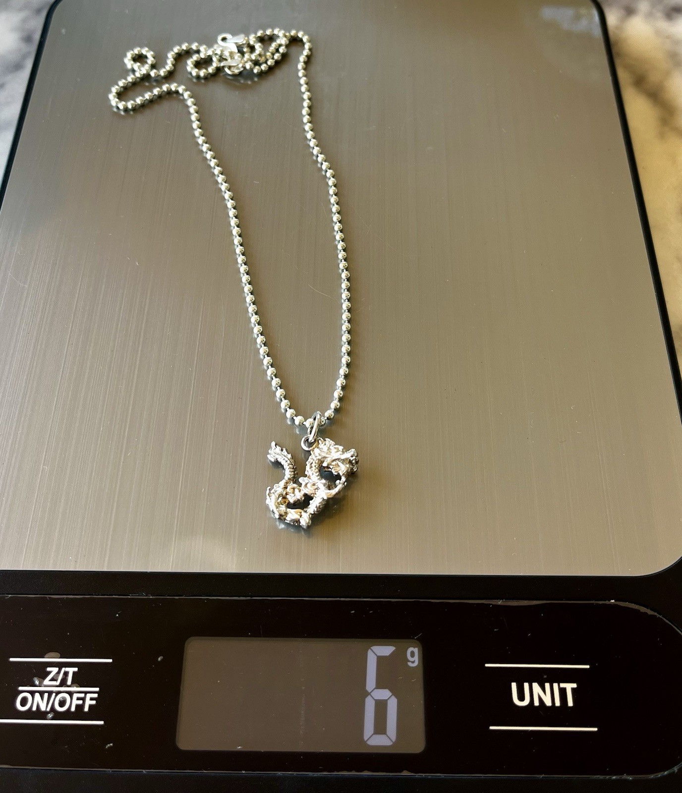 “925 Italy” Stamped Silver Necklace With Flying Dragon Pendant 17 Inches Total