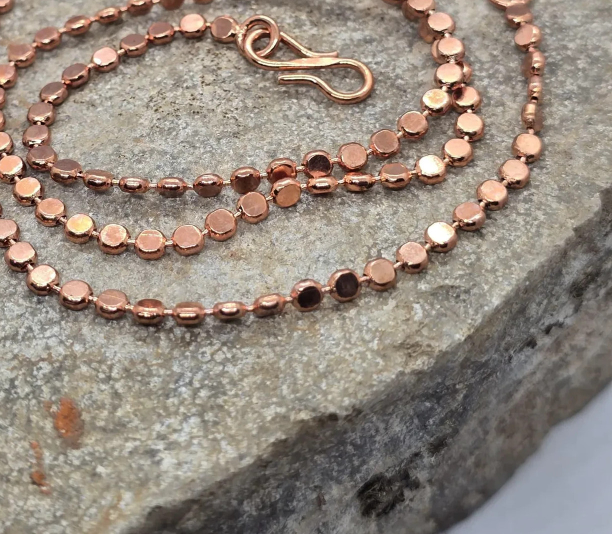 9 inch Pure Copper Flat Round Bead Chain Anklet, Healing Jewelry, Spiritual