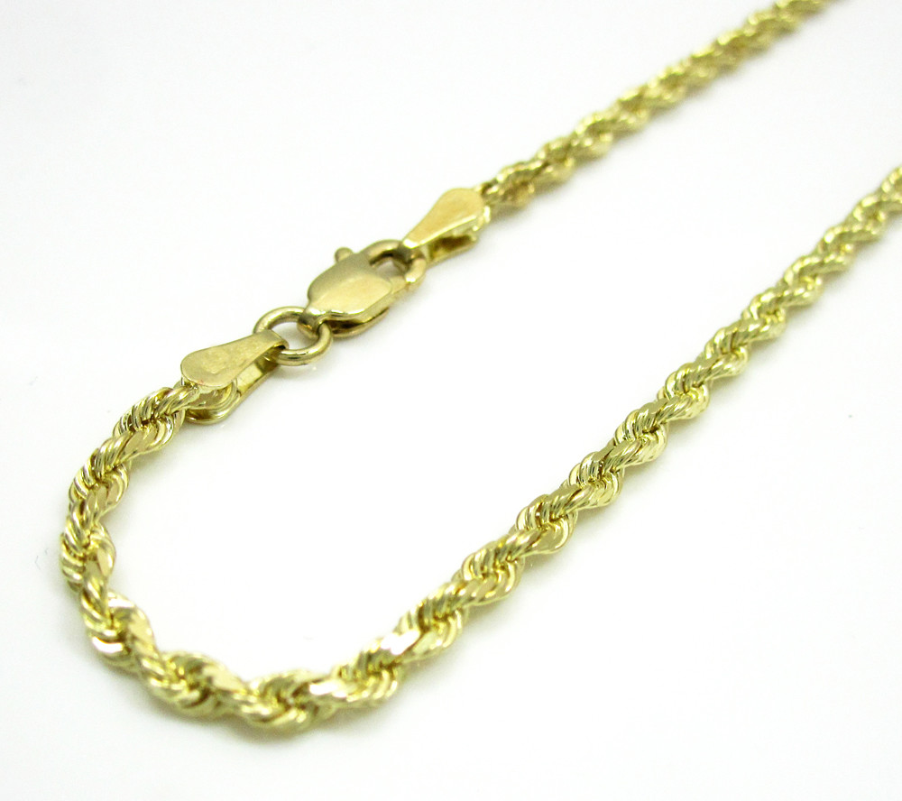 Mens Womens 10k Real Yellow Gold Diamond Cut Rope Chain Bracelet 2mm 7″ -9″