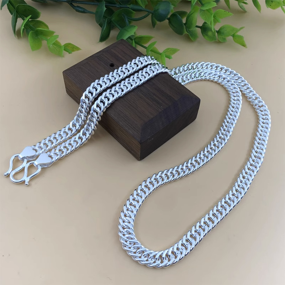Pure 999 Fine Silver Chain Men Women 4mm/6mm/8mm Solid Cuban Curb Link Necklace