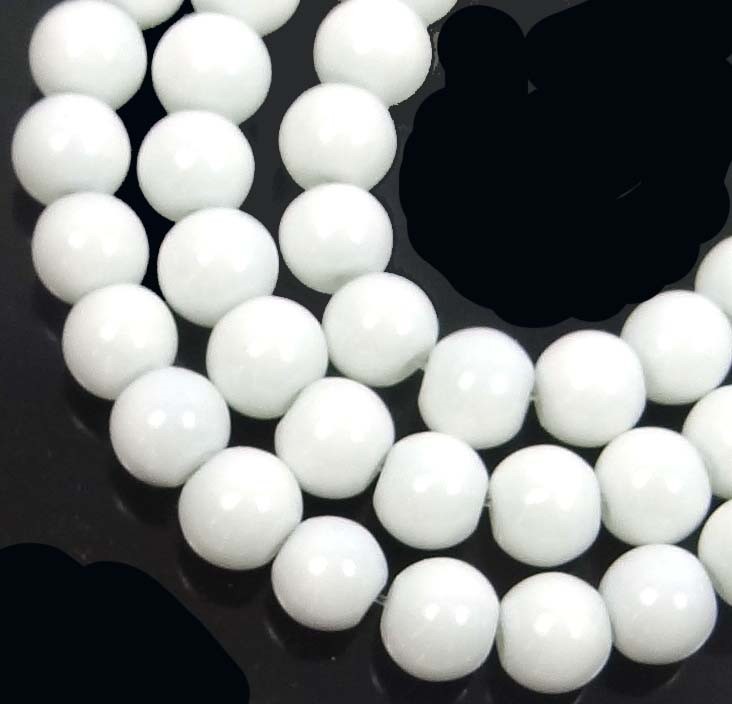 50 Czech Glass Round / Rocaille Beads – Opaque White 6mm
