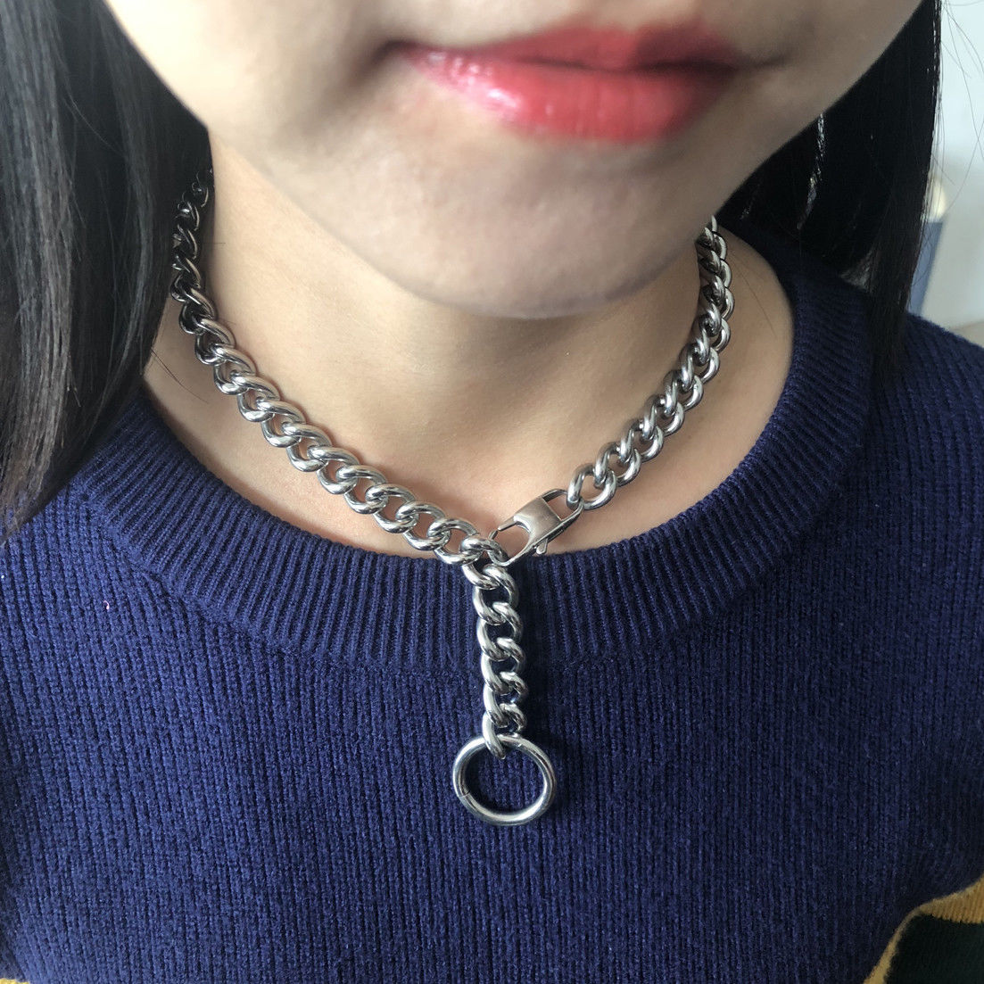 Women’s Sexy Necklace Silver Tone 9MM Curb Cuban Chain Stainless Steel Jewelry
