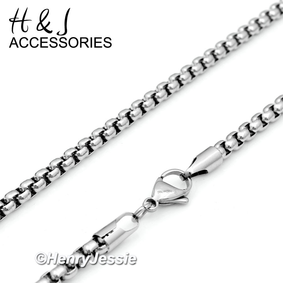 16-32″MEN Stainless Steel 3mm Silver Smooth Classic Box Link Chain Necklace