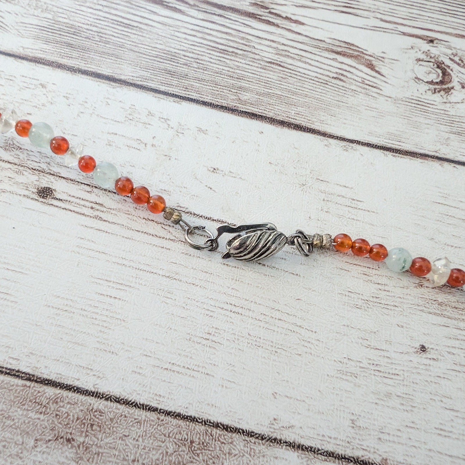 Vintage Necklace Dainty Beaded Orange, Very Light Green, Clear