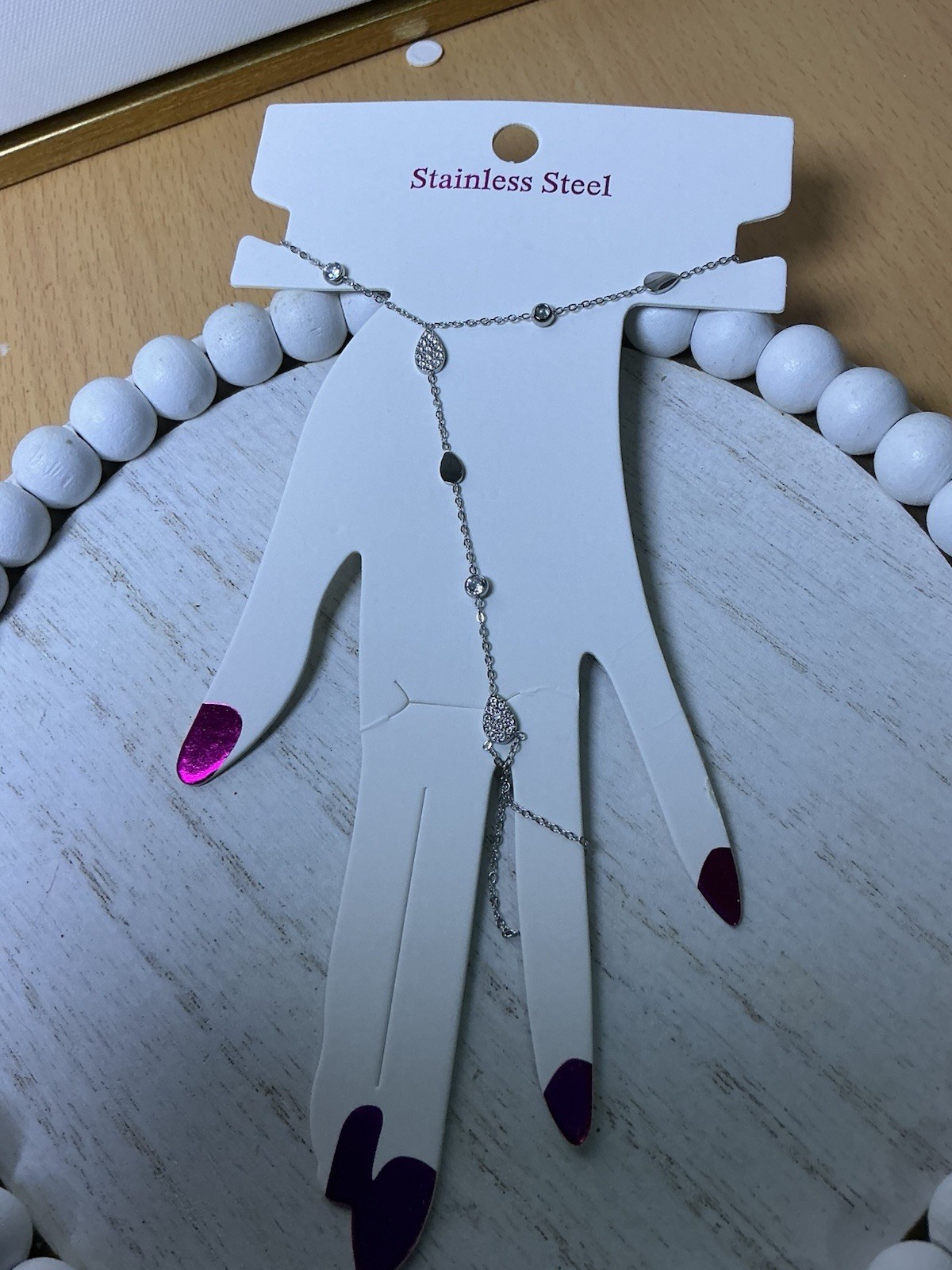 Stainless Steel Silver Tone Cable Chain Necklace Round White Crystal Station