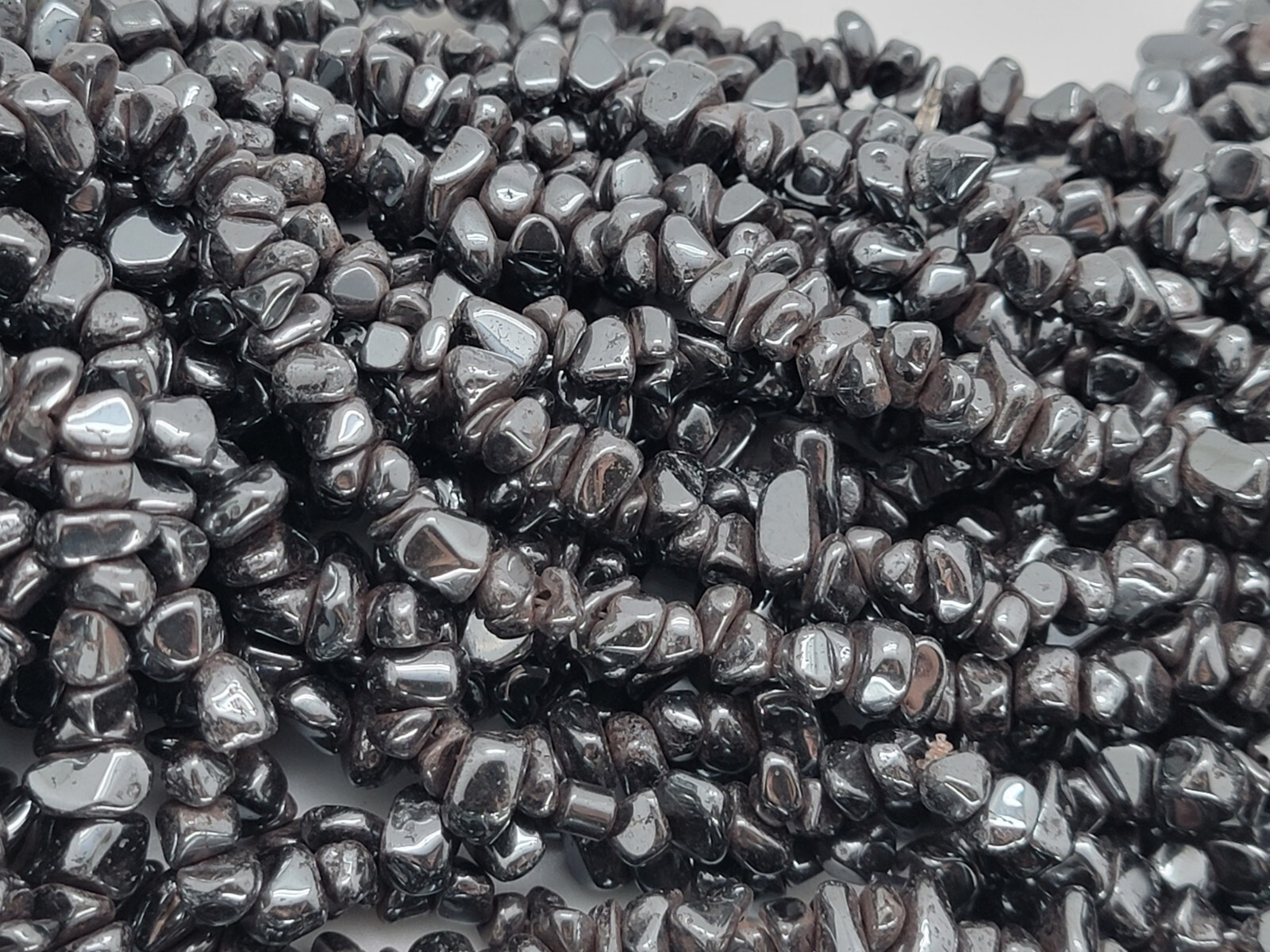 Hematite Chip Bead Necklace about 32” long
