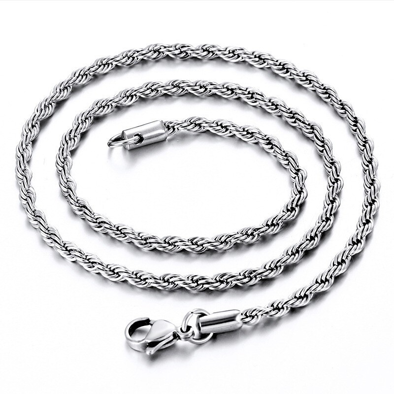 USA 2/3/4mm 316L Stainless Steel Women Men Rope Chains Necklaces Link 18-26”