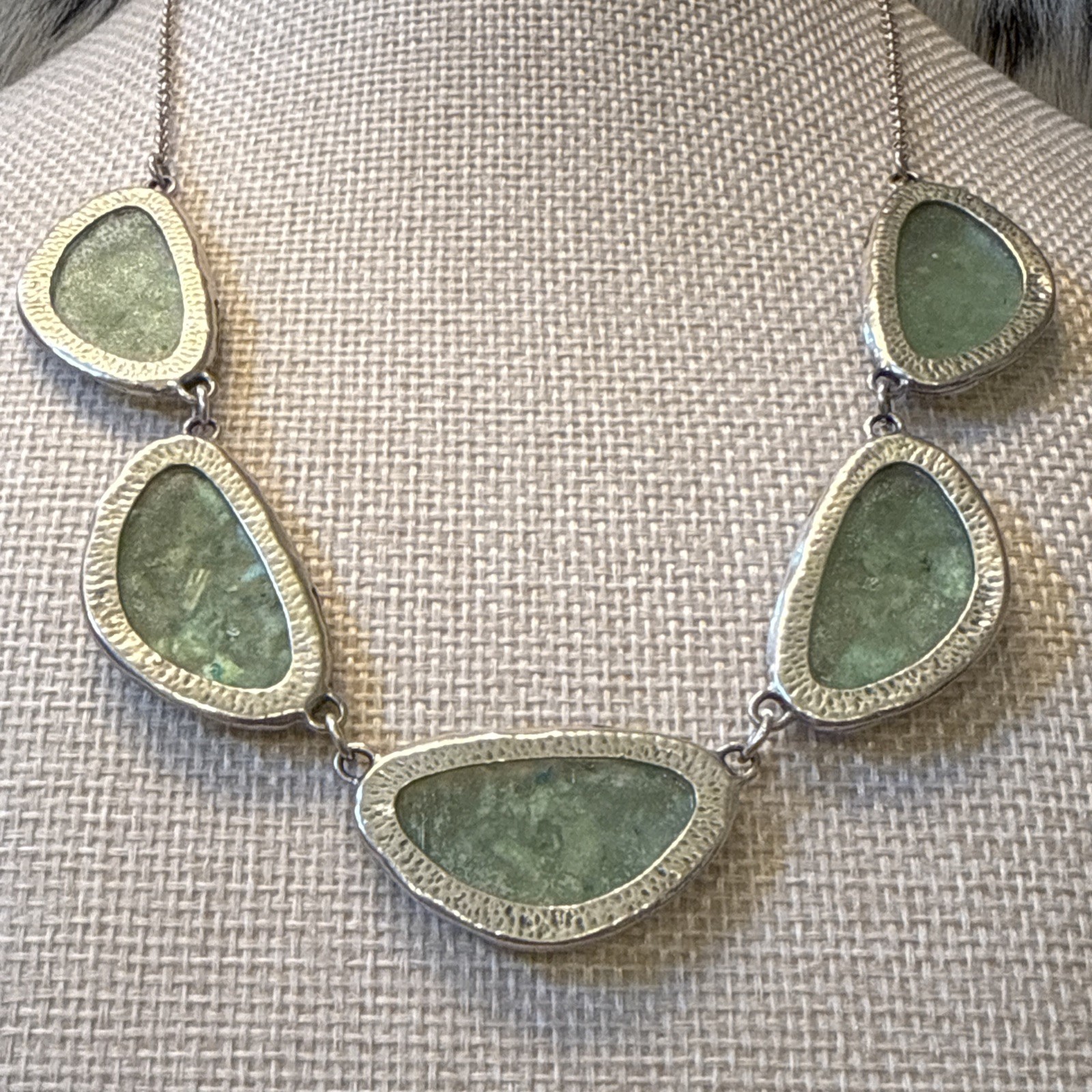 Vintage ROMAN GLASS Sterling Silver Statement Necklace Lirm Israel 925 18in